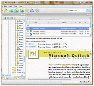 Main menu of an Outlook Viewer software application for reading .PST files.