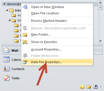 Outlook data file properties
