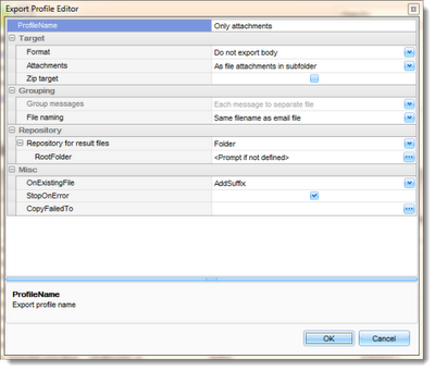 Editing the .pst export profile