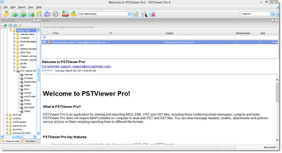 PstViewer Pro opens Outlook .msg files. Screen shot.