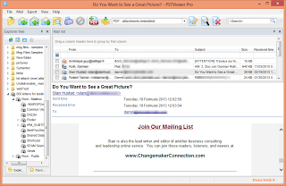 Shows the mainscreen of pst viewer software for windows with messages populated in the viewing pane.