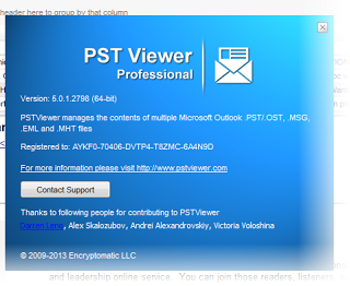 Image shows the About screen for PST Viewer Pro, which shows whether the 32 or 64 bit version of the software was installed.