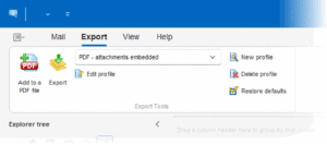 Pst Viewer Pro toolbar showing PDF export option.